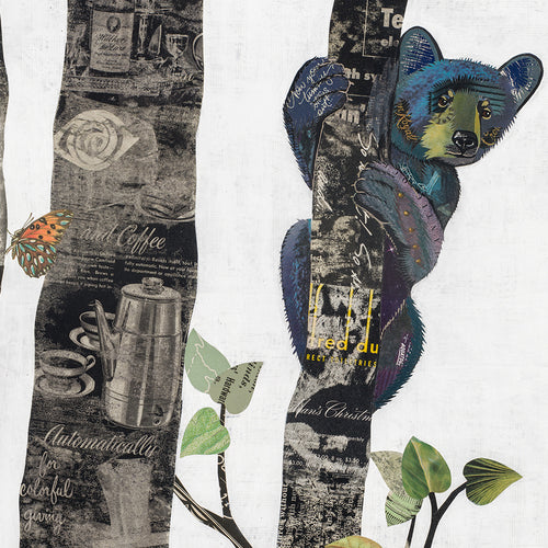 MIDNIGHT FOREST (BEAR) original paper collage