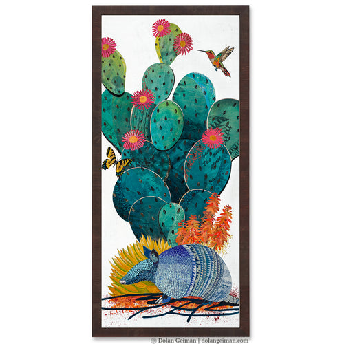 Collage artwork of an armadillo and cactus by Dolan Geiman