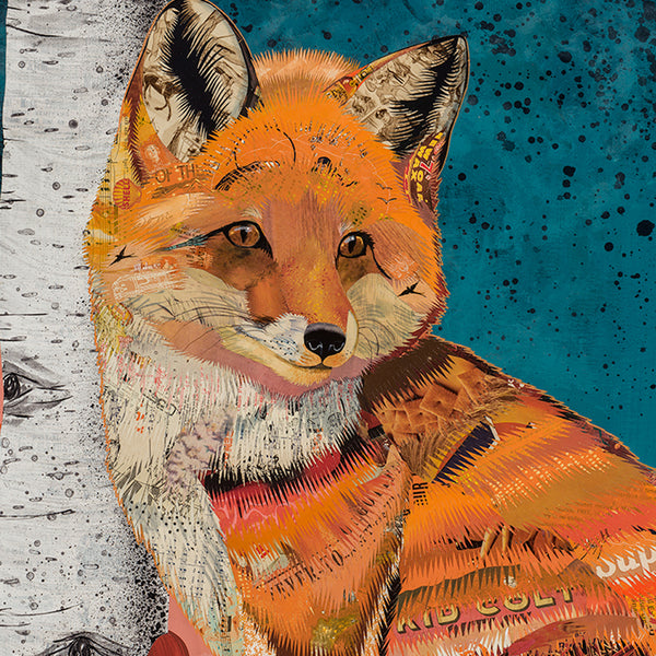 TURQUOISE LAKE FOX original paper collage