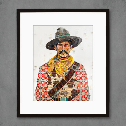 classic cowboy wall decor sporting a red checkered shirt, cowboy hat, and cowhide vest