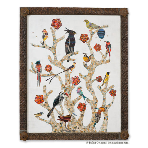 Dolan Geiman tree of life style African birds collage | large-scale bird art