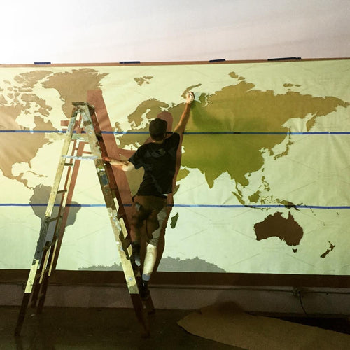 Upcycled Recycled World Map for New Balance Headquarters