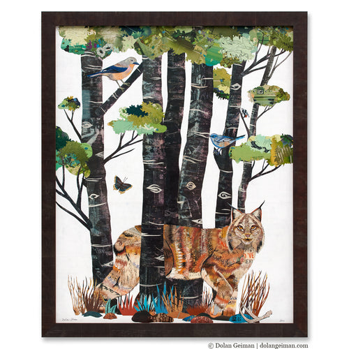 HIGH COUNTRY SUMMER  (LYNX) original paper collage