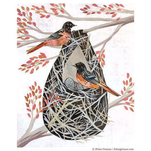 ORIOLE WITH NEST (small work) original paper collage
