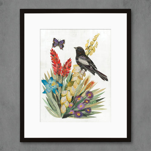Colorado state bird and local wildflowers art print for the Denver Front Range home