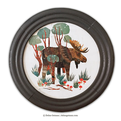 Original Moose Art Woodland Paper Collage by Dolan Geiman