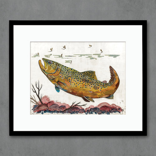 fly fisherman gift, 16 x 20 print of brown trout available framed or unframed