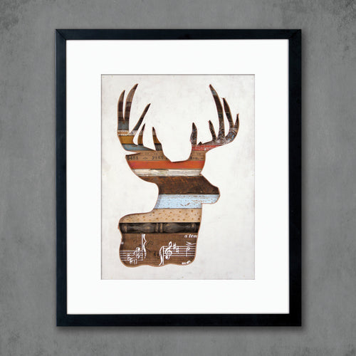 rustic art print features deer silhouette with reclaimed wood in backdrop