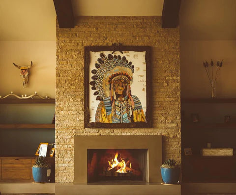 Whether displayed in a contemporary living room or cozy mountain retreat, this large Dolan Geiman original featuring a Native American figure makes a statement