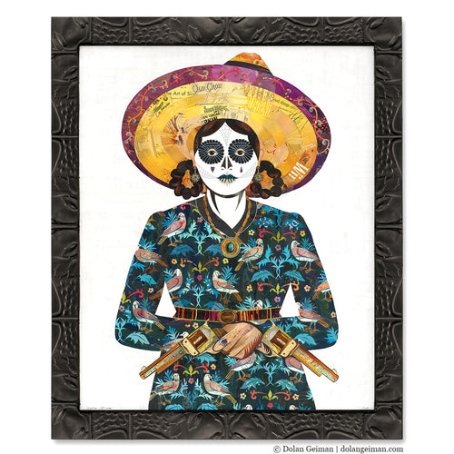 Mexican Day of the Dead collage wall art handmade in vintage paper
