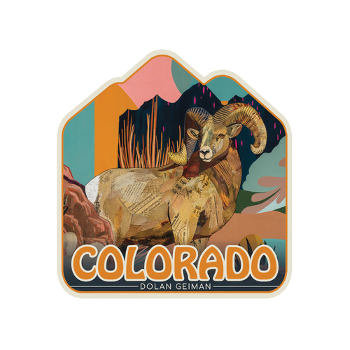 Colorado bighorn sheep artwork by collage artist Dolan Geiman