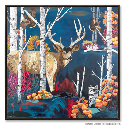 Western Collage art of a buck in the aspens by Dolan Geiman