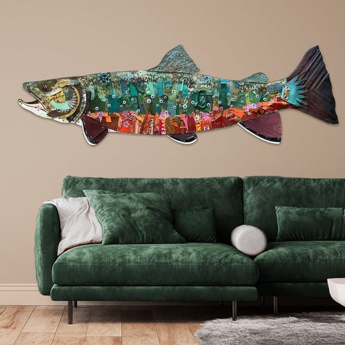 LARGE-SCALE BROOK TROUT original metal wall sculpture