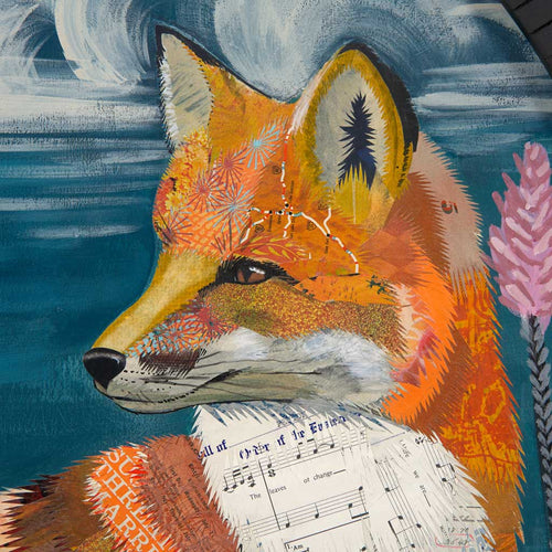 BRUSH CREEK FOX original paper collage - Detail view