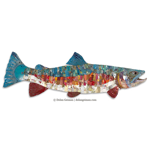 CUSTOM LARGE-SCALE RAINBOW TROUT mixed media wall sculpture