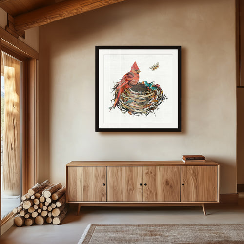 CARDINAL IN NEST limited edition paper print