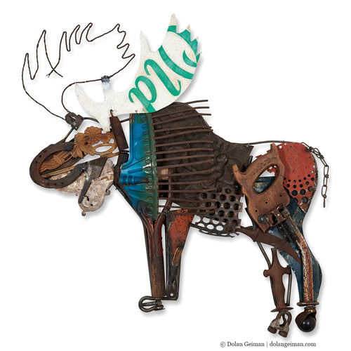 assemblage art of a moose by Denver collage artist Dolan Geiman