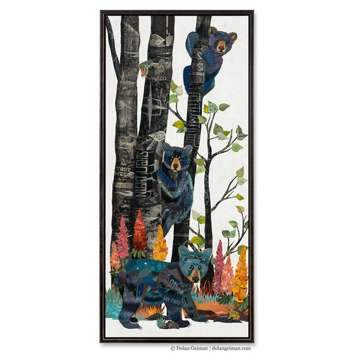 MIDNIGHT FOREST BEAR CUBS canvas art print with float frame