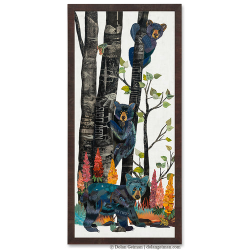 MIDNIGHT FOREST (BEAR CUBS) original paper collage