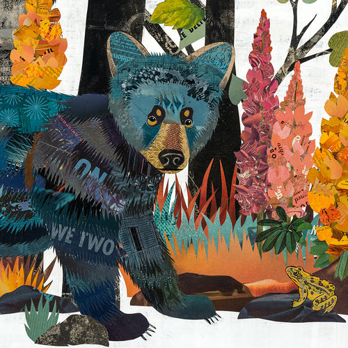 MIDNIGHT FOREST (BEAR CUBS) original paper collage