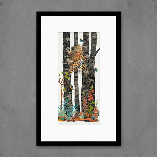 MIDNIGHT FOREST (PORCUPINE) limited edition paper print - Black frame