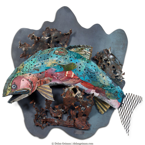 3D rainbow trout sculpture for mountain modern home.