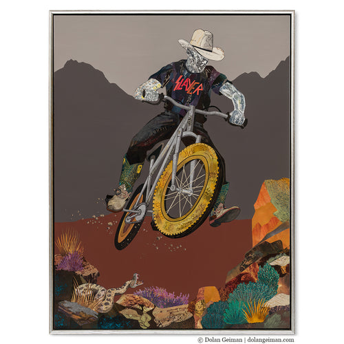 Cowboy Mountain Biker with rattlesnake. Mountain modern art by Dolan Geiman.