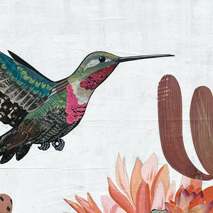 thumbnail for HUMMINGBIRD CACTUS BLOOMS (small work) original paper collage