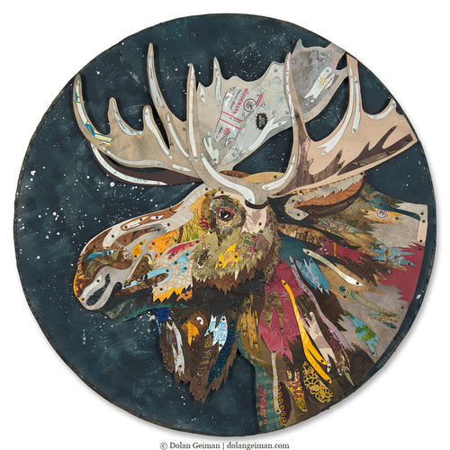 Mountain Modern assemblage art of a moose by Colorado artist Dolan Geiman.