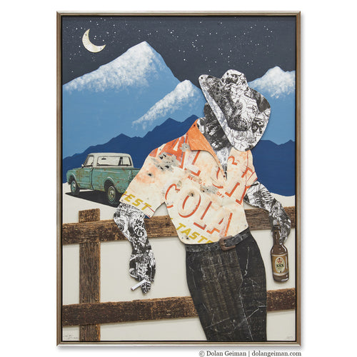 Cowboy with truck in moonlight framed wall art by Dolan Geiman.