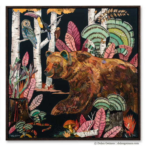 Collage art grizzly bear canvas print by Denver artist Dolan Geiman