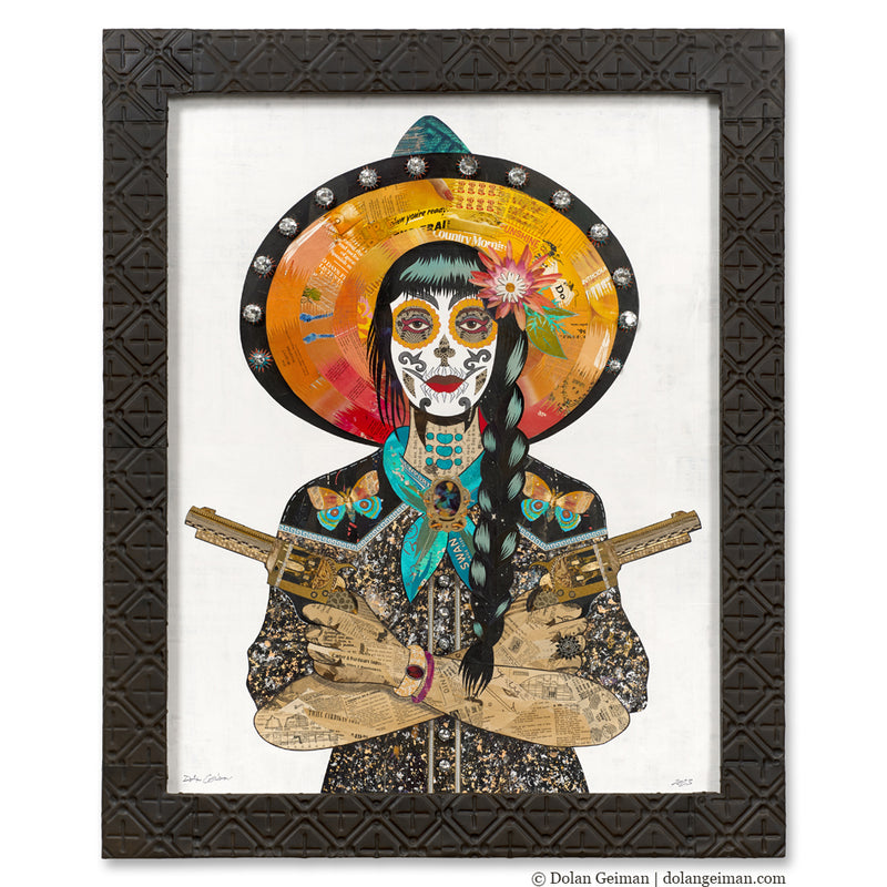 Catrina sugar skull art by Denver collage artist Dolan Geiman.