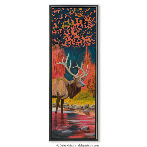 Western painting of a bull elk in the mountains by Colorado artist Dolan Geiman