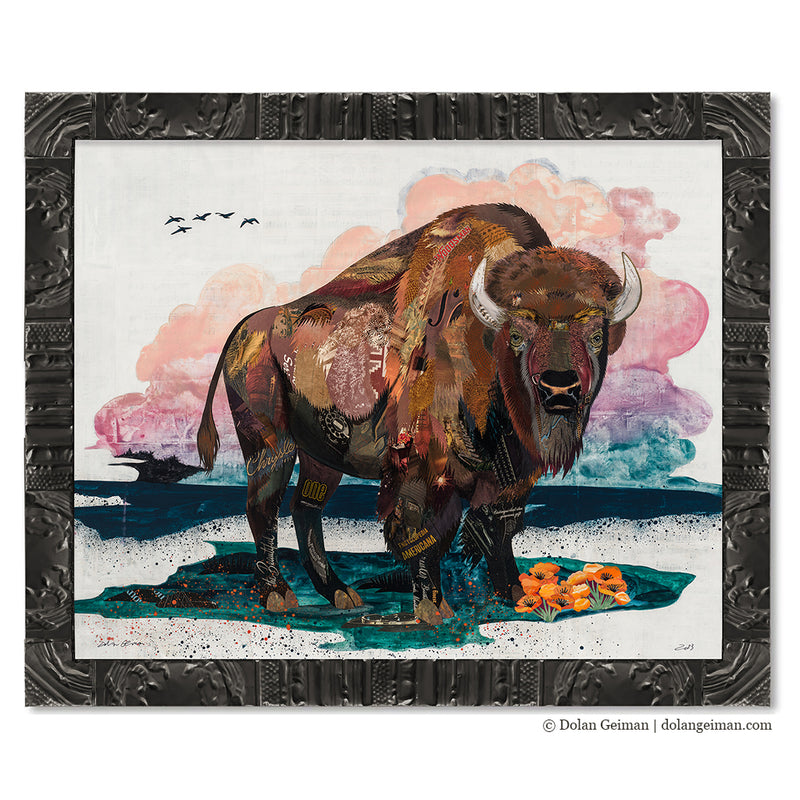 Cabin art of an American bison by Denver artist Dolan Geiman.