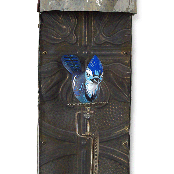 WHIRLIGIG (BLUE JAY) original mixed media wall sculpture