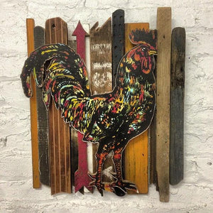 thumbnail for RESCUED WOOD CONSTRUCTION (ROOSTER) original mixed media wall art