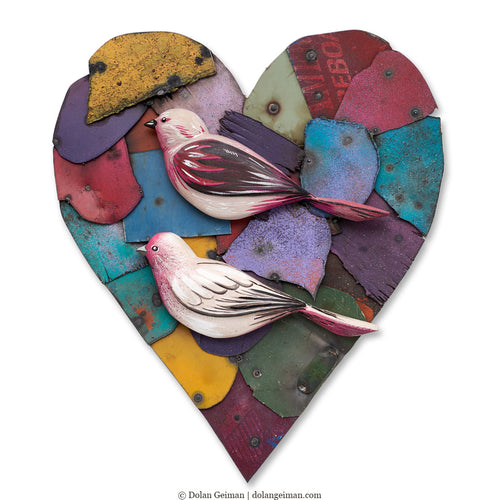 LOVEBIRDS original mixed media wall art