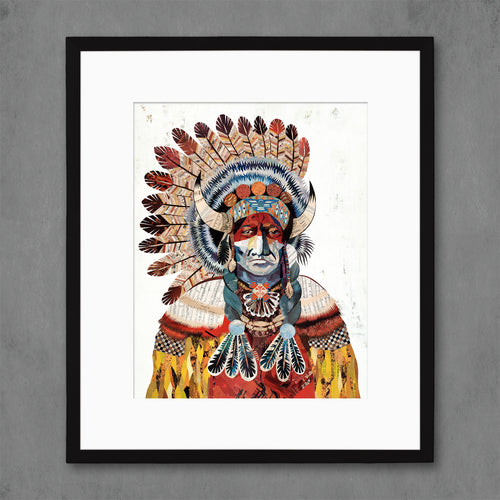 native american chief painting print by collage artist Dolan Geiman