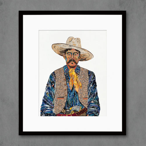 rugged cowboy wall wall art with masculine figure wearing hat, vest, and bandana