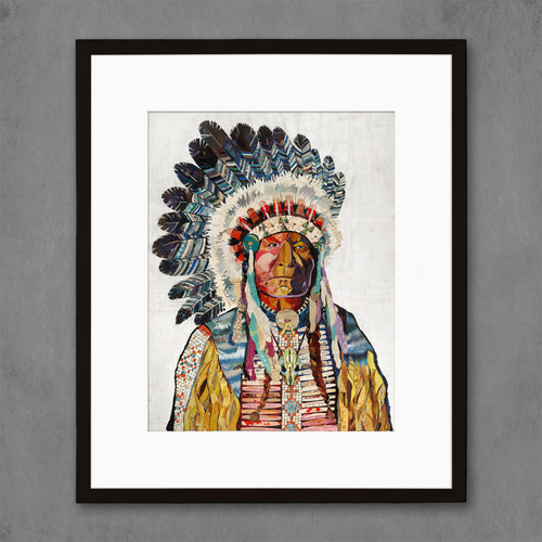 native american wall decor print with feather headdress