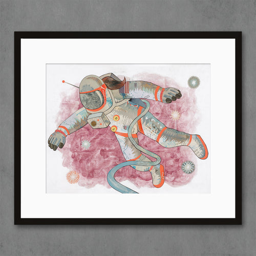children's astronaut art print for outer space themed kids room