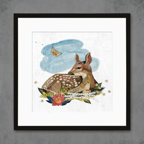 Dolan Geiman nature animal art print with baby fawn deer in forest