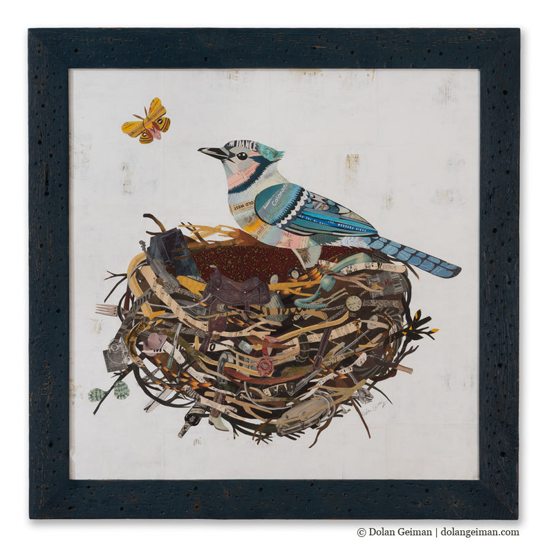 main image for BLUE JAY IN NEST original paper collage