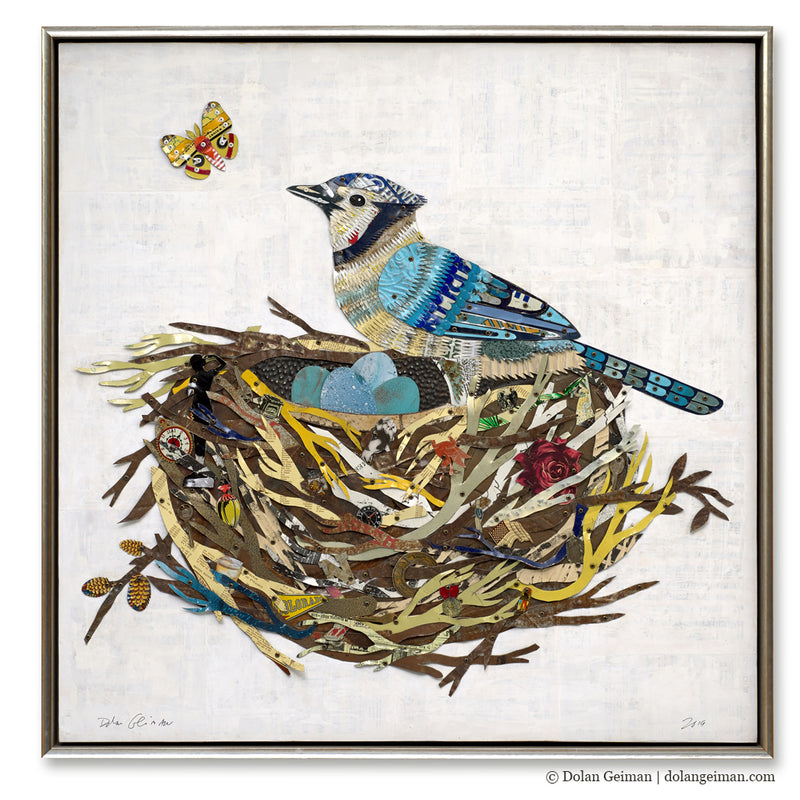 main image for BLUE JAY IN THE NEST original mixed media wall sculpture