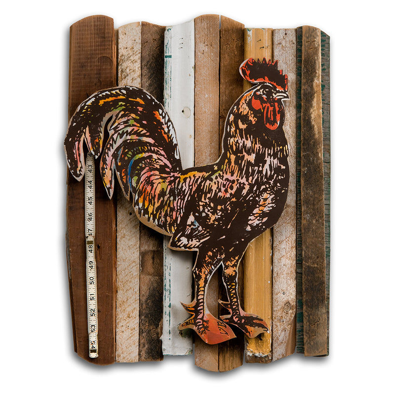 RESCUED WOOD CONSTRUCTION (ROOSTER) original mixed media wall art