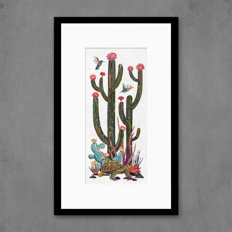 boho desert decor with colorful saguaro cactus and tortoise