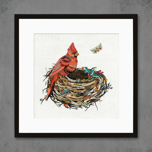 gift for Mom, gift for grandma with cardinal on paper collage nest