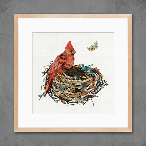 CARDINAL IN NEST limited edition paper print