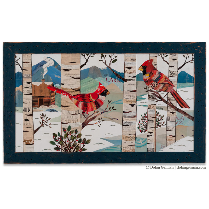 main image for CARDINALS IN WINTER FOREST original paper collage