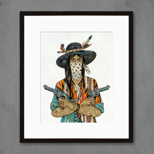 cowgirl outlaw art print with woman wearing bandana | western retro gift for her